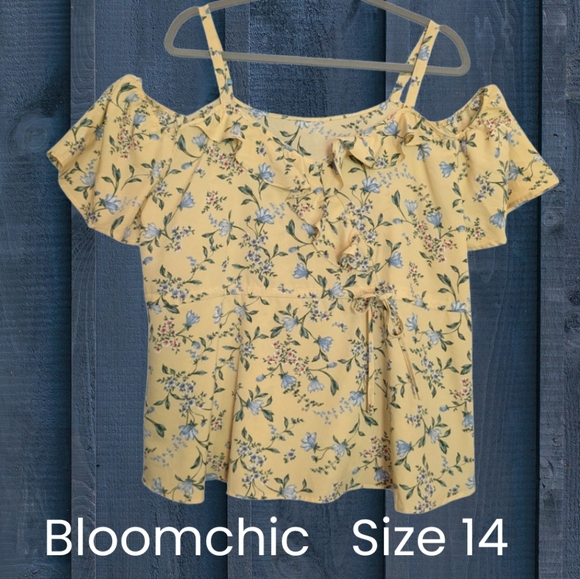 BloomChic Tops - BloomChic 14 Yellow Floral  Cold Shoulder Blouse EUC
